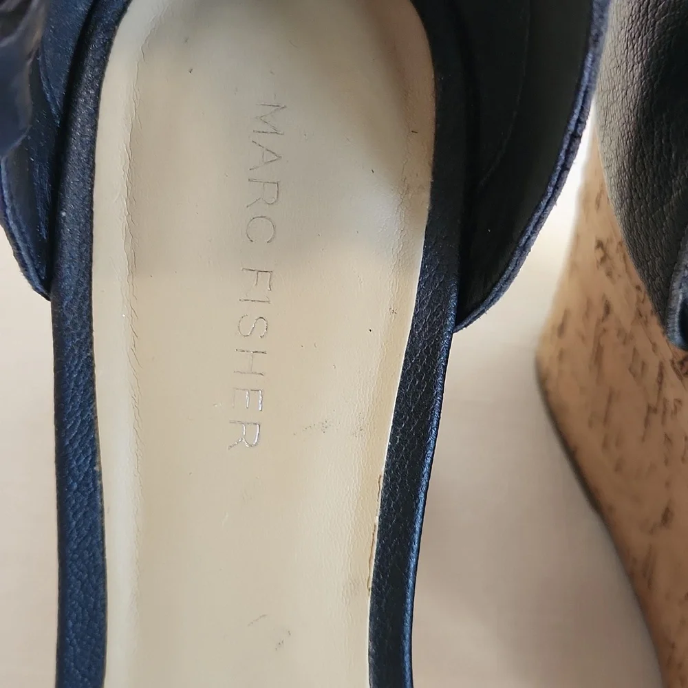 Marc Fisher Black Leather Studded Cork Wedges. Size 9.5